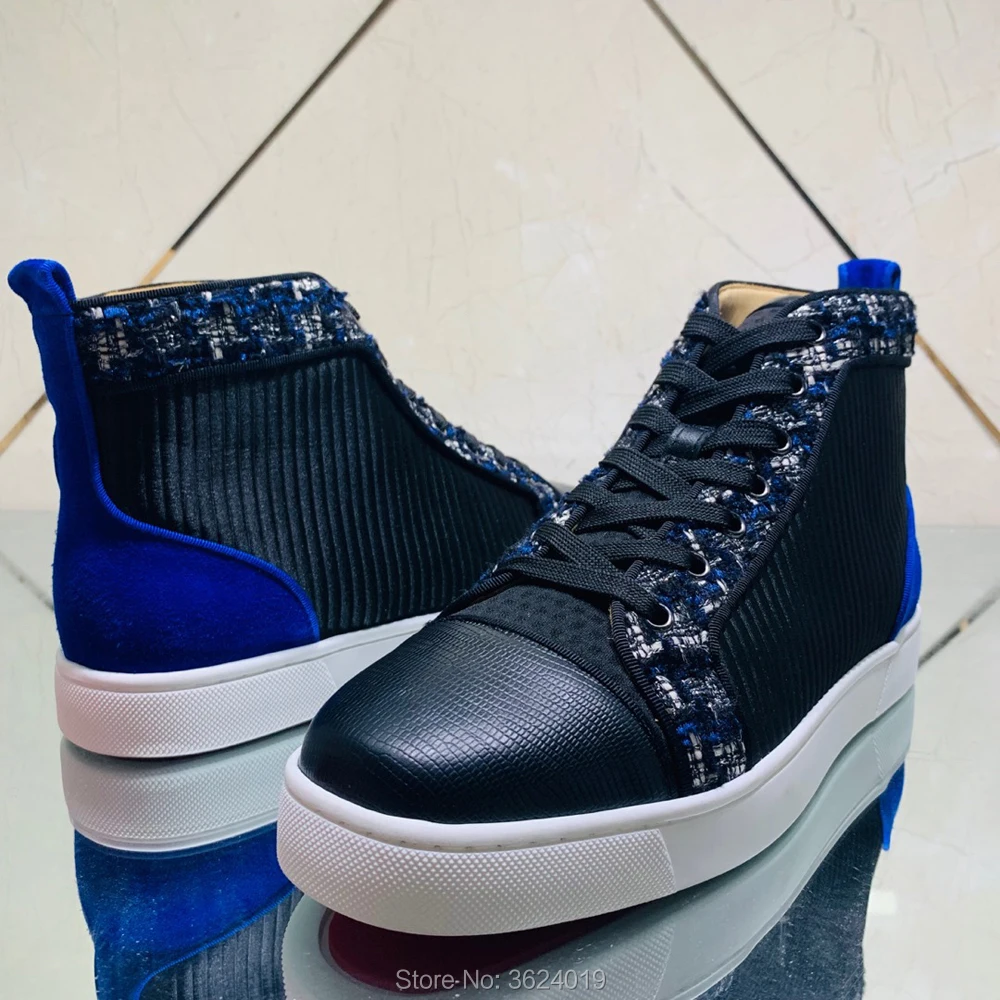 

High Top cl andgz blue Net Leather weave Lace up Rivets Red bottoms for men Flat Lovers of Sneakers casual Sports shoes Footwear