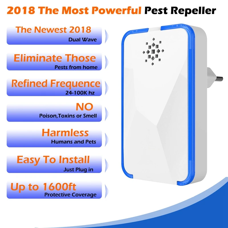 Household Ultrasonic Mosquito Repellent Multi-Function Pest Repeller 24-100Khz No Radiation For Repeller Mouse Cockro
