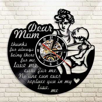 

Happy Mother's Day Mom And Son Vintage Vinyl Record LED Light Wall Clock 12 Inch Handmade Art Clock Best Gift For Mom