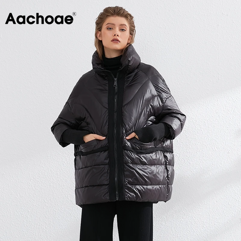 Aachoae Solid Loose White Duck Down Jacket Women