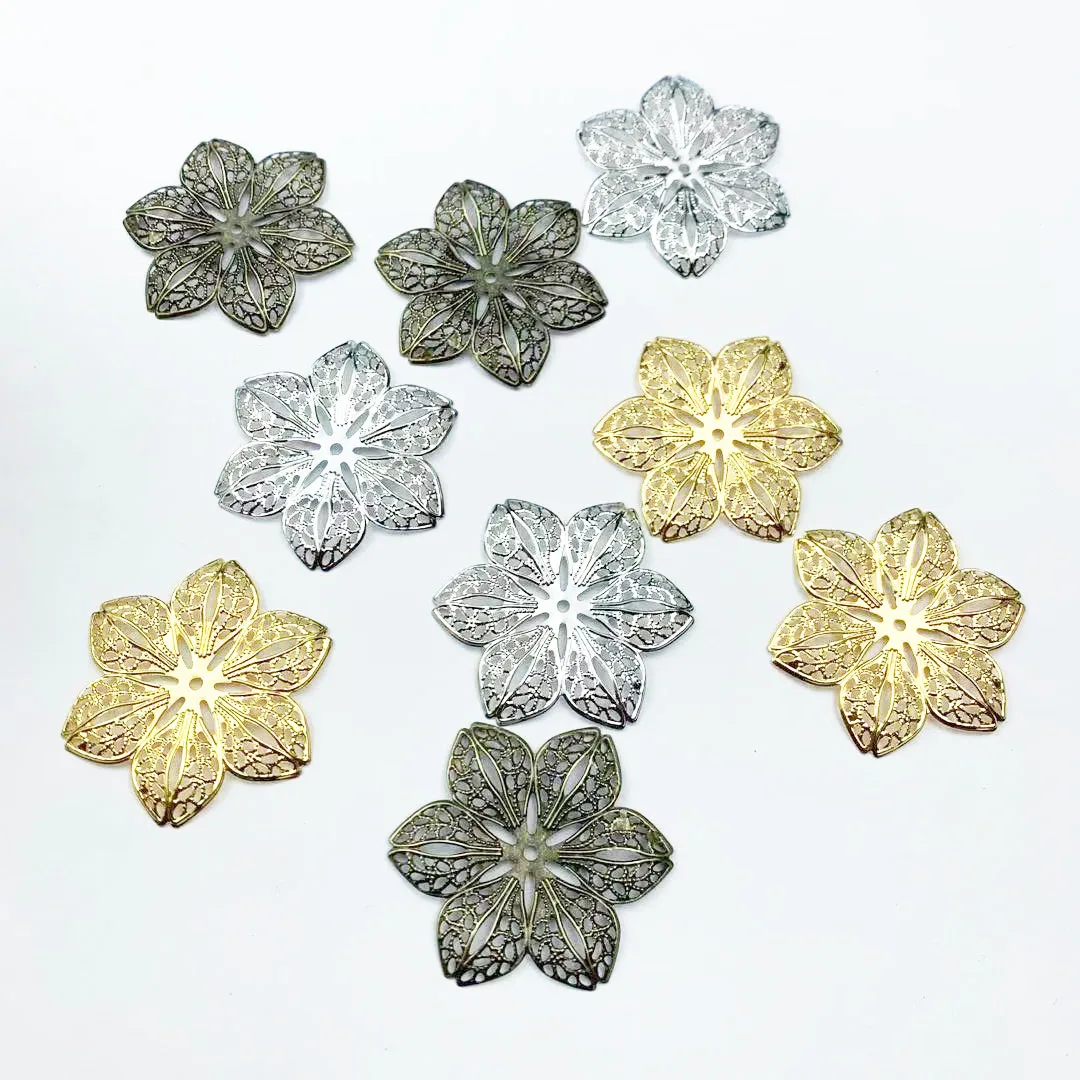 

10 шт. золотые и серебряные коннекторы полые цветочные филигранные обертки для «сделай сам» скрапбукинг Ювелирные изделия домашний декор Металлические ремесла 43 мм