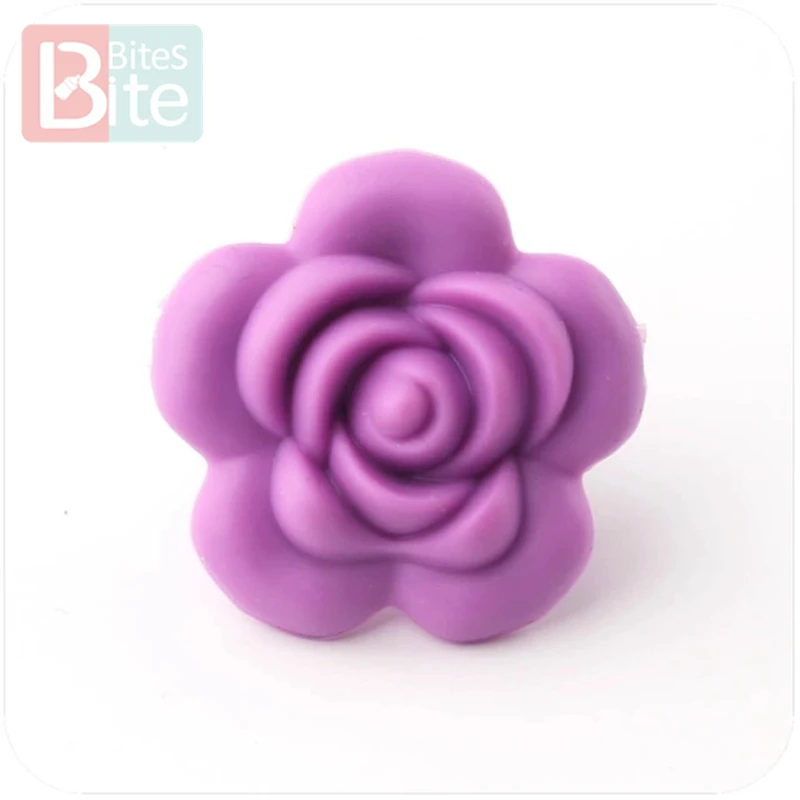 purple rose Укусы укусов аксессуары для детей 1 шт. Силиконовые розы бусины Цветок Прорезыватель для зубов из пищевого силикона DIY кормящих ювелирных изделий сенсорная Жевательная Детская Игрушка прорезыватель - Цвет: purple rose