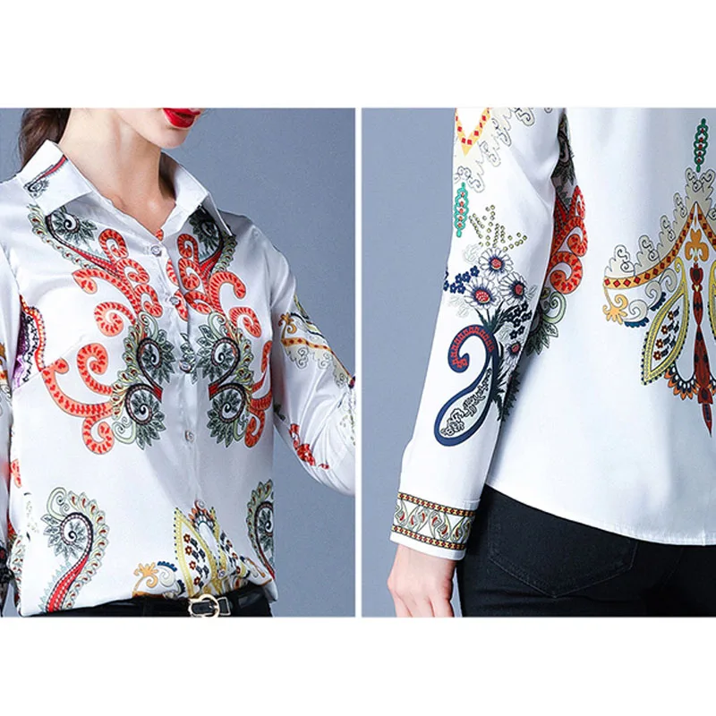 Женская модельная рубашка элегантная белая блузка с длинным рукавом и принтом