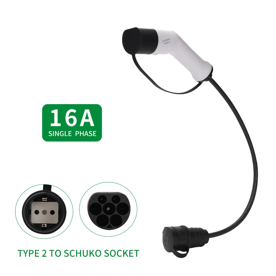 Qiping Type 2 Naar Schuko Adapter, 1 Fase, 3,5 KW, 16 A, 70 Cm Elektrische Auto Laadadapter Voor Iec 62196 Autolaadstations E Bike Scooter En Motor Niet V2l 1013779698