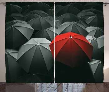 

Red and Black Window Curtains Happiness in Sadness Art Rainy Stormy Day Umbrellas Photo Living Room Bedroom Decor Curtain Window