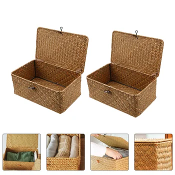 

2pcs Woven Baskets Portable Prime Storage Box for Office Home Bedroom