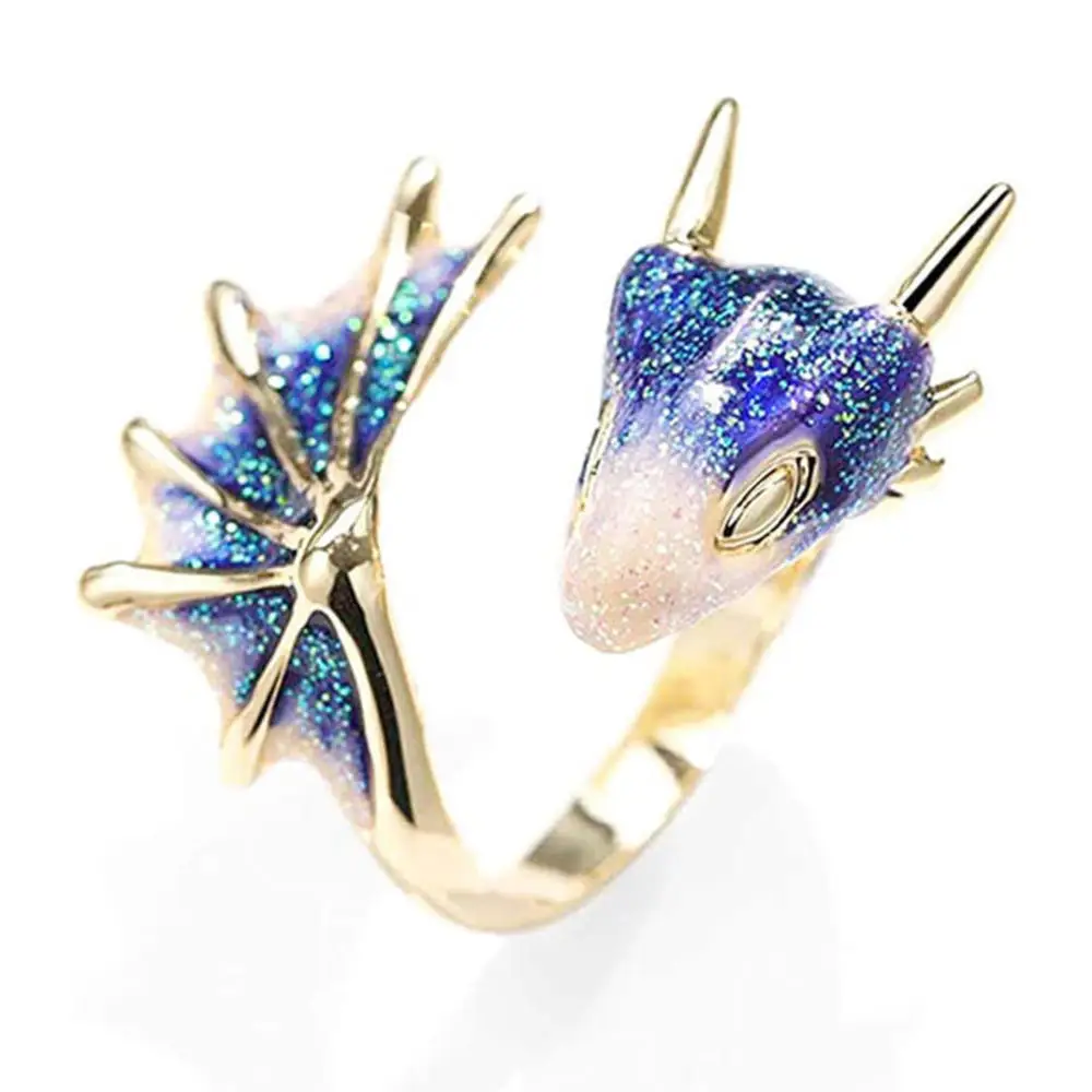 2021 Summer Trendy Gold Glitter Green Enamel Snake Dragon Adjustable Finger Midi Rings Korean Fashion Party Jewelry 