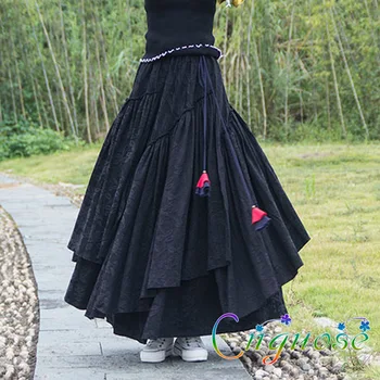 

2019 Casual Vintage Red Floral Cotton and Linen New Pleated Asymmetrical plissee Ladies Dance Skirt Designs Maxi Skirts Womens