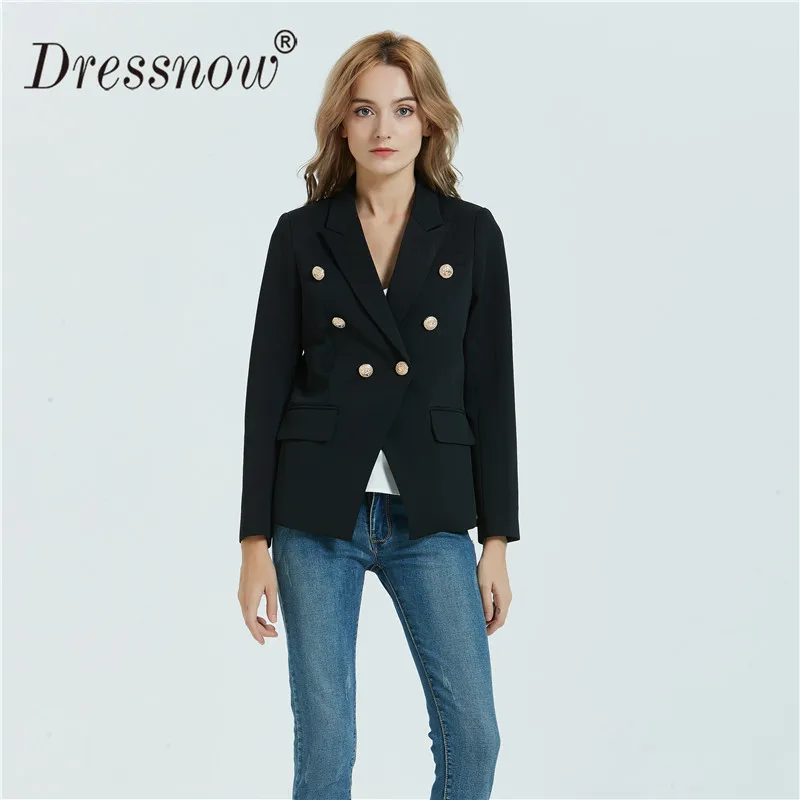 Dressnow женский двубортный Тонкий Блейзер Женский черный офисный костюм с длинным