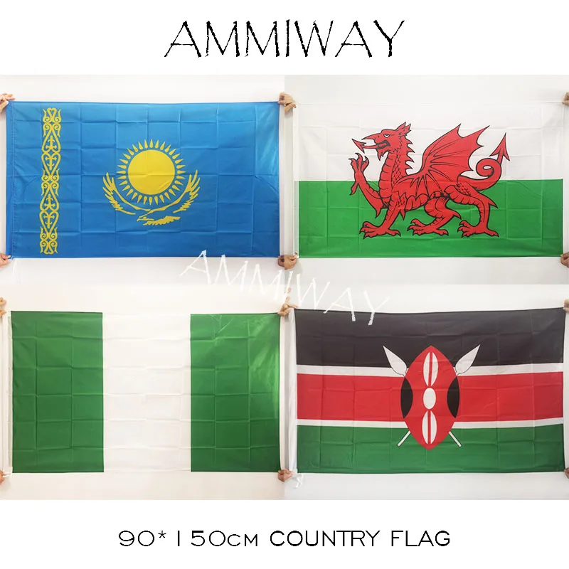 Флаг AMMIWAY 90*150 см 3x5 футов Казахстан Уэльс Кения Нигерия страна Национальный подвесной флаг полиэстер флаги и