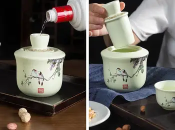 

Jingdezhen Handmade Ceramic Wine Ware Set Sake Cup Hip Flask As Gifts Creative Teacup Coffee Wine Cups Drinkware Supplies LA374