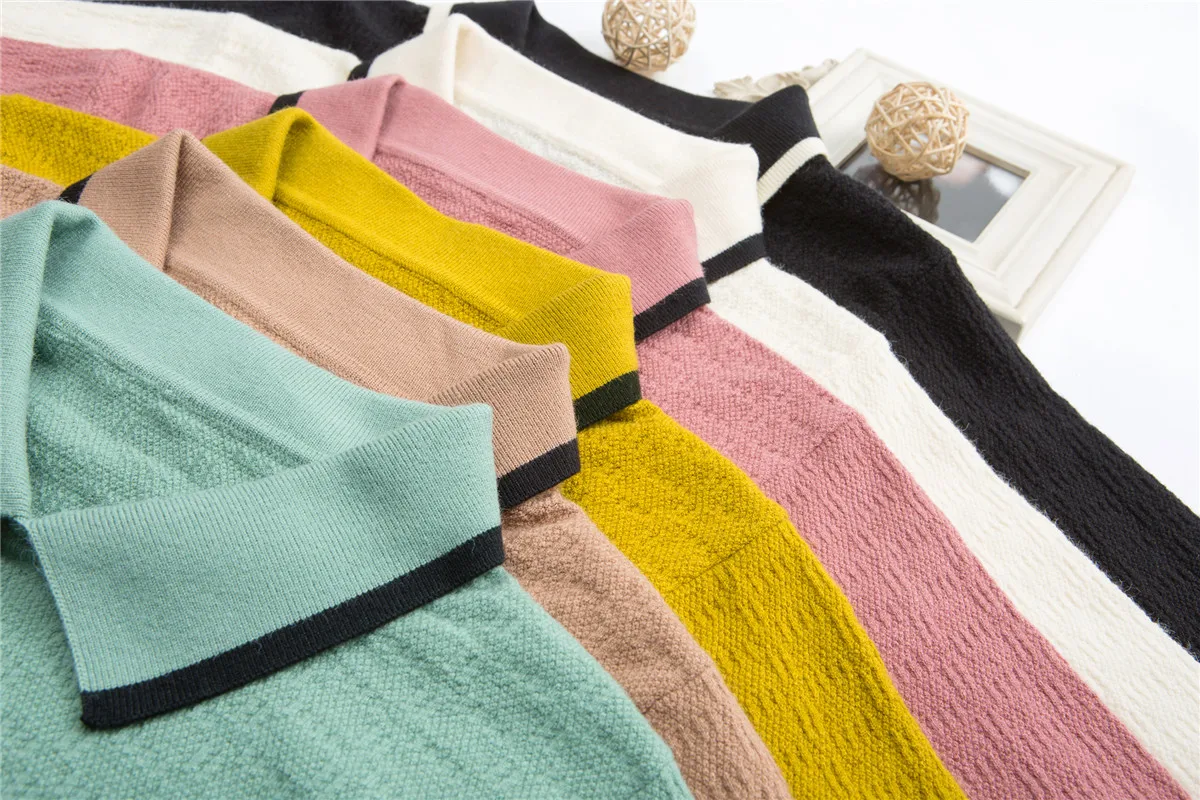 YISU, женский свитер с отворотом,, осень, зима, Вязанный свитер, пуловер с длинным рукавом, Однотонный свитер, топы, джемперы для женщин