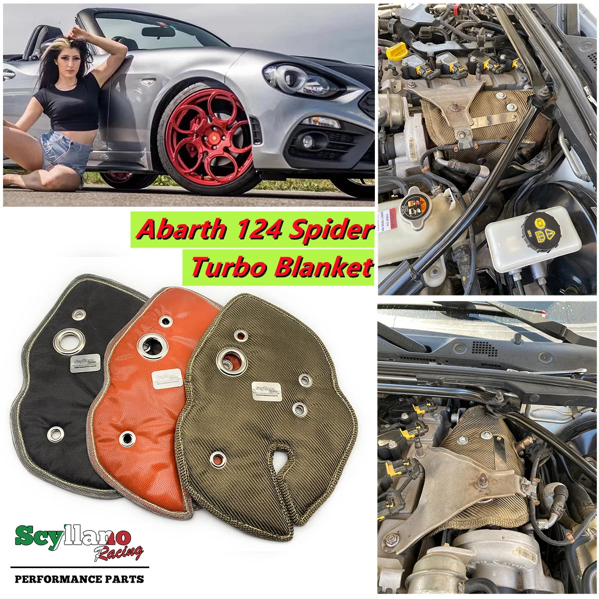 Базальтовое/серебристое/красное турбо покрывало из волокна для Fiat Abarth 124 Spider