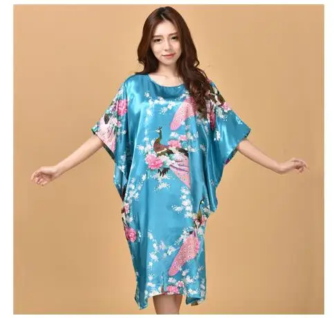 Размера плюс черный Для женщин летние Lounge Robe женские новые пикантные домашнее платье из искусственного шёлка ночной рубашке большой Сорочка свободного кроя халат S002-B - Цвет: lake blue