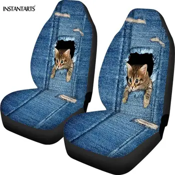

3D Fake Denim Cat/kitten Pattern Front Car Seat Covers Fit Most Car Accessories Protect Auto Seat Cushion Covers Full Year Use