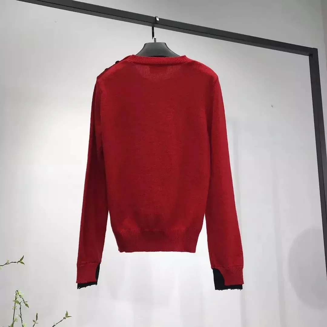 Женский свитер красный Интарсия письмо плечо кнопка о-образный вырез шерстяные свитера