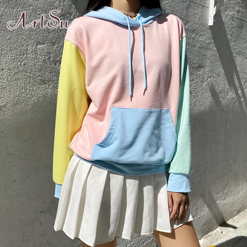 

ArtSu Long Sleeve Oversize Sweatshirts Hoodies Women Autumn Fashion Cute Colorful Pullovers Hooded Ladies Winter Clothes HO50120