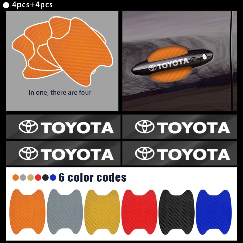 

8pcs Carbon Fiber Car Door Handle Protection Film Car Door Sticker For Toyotas Corolla Yaris Rav4 Avensis Auris Camry C-hr 86
