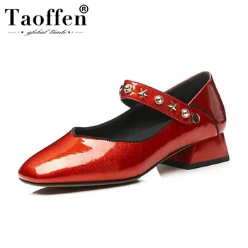 

Taoffen Plus Size 30-43 Real Leather Pumps Rivets Spring Fashion Shoes Woman Ladies Casual Party Hot Sale Pumps Footwear