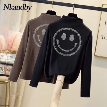 

Nkandby Turtleneck Wool Pullovers Basic Shirts Women 2020 Autumn Winter Diamonds Smil Slim Fit Cashmere Female Bottoming Tops