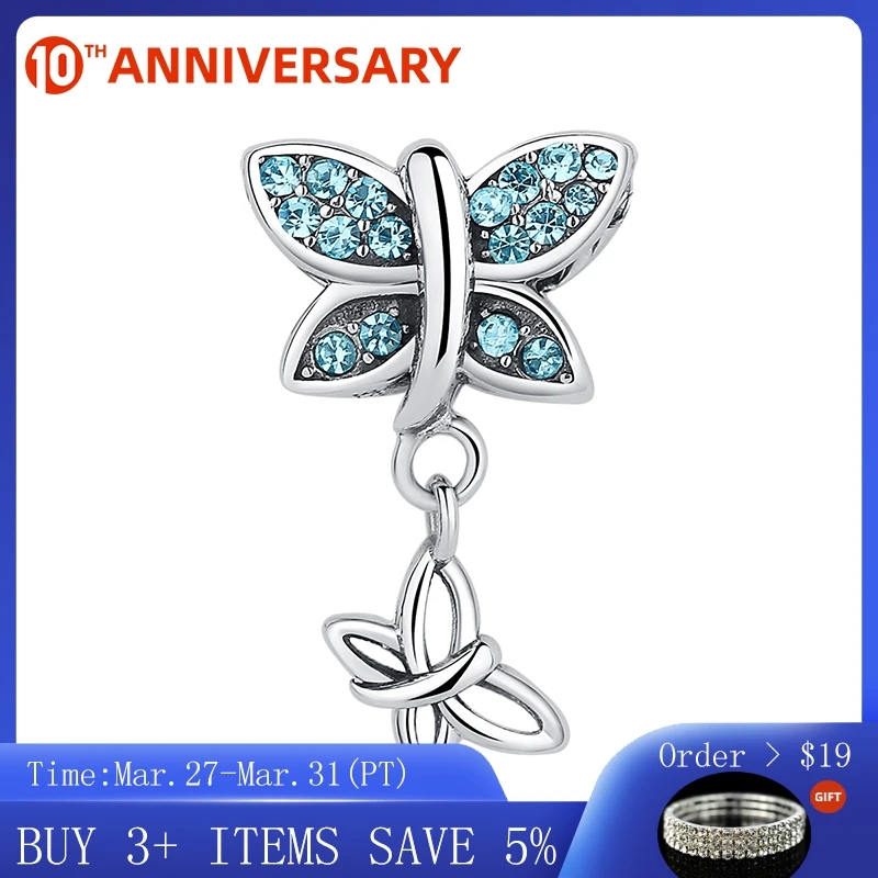 

CodeMonkey Spring Collection 925 Sterling Silver Blue Crystals Butterfly Pendants Charm fit Bracelets CMC030