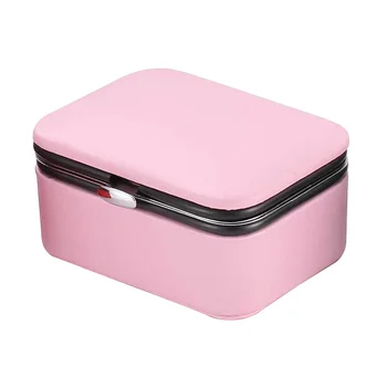 

Display Case With Mirror Jewelry Box PU Leather Press Open Storage Organizer Jewelers Mini Portable Home Travel Zipper Closure