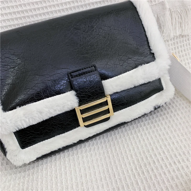 FANTASY Lambswool PU Leather High Capacity Crossbody Shoulder Bags For Women Messenger Bags Winter Trendy Handbags Lady