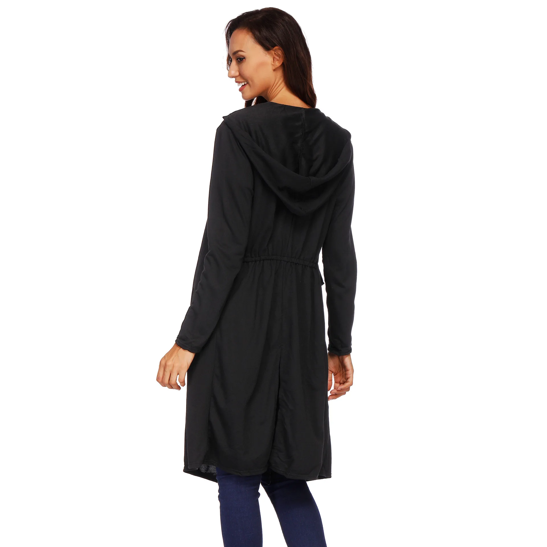 Новые осенние Женская мода нерегулярные с капюшоном кардиган вязаный свитер