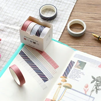 

5 Pcs/lot Basic Grid Stripe Solid Color Paper Tape Crafts And Scrapbooking Paper Masking Tape Decoration Stationery