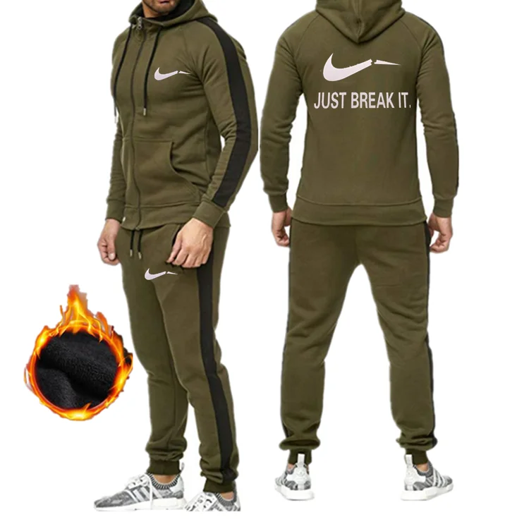 New Tracksuit Men Sporting Fleece Thick Hooded Brand-Clothing Casual Sportswear Male Jacket+Pants Warm Outside Winter Sweatshirt