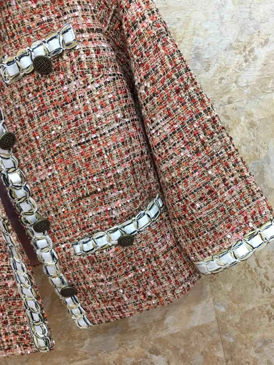 Ранняя осень Новое Женское Тканое платье в клетку яркое украшение из шелка Длинные рукава универсальные короткие шерстяное пальто 1011