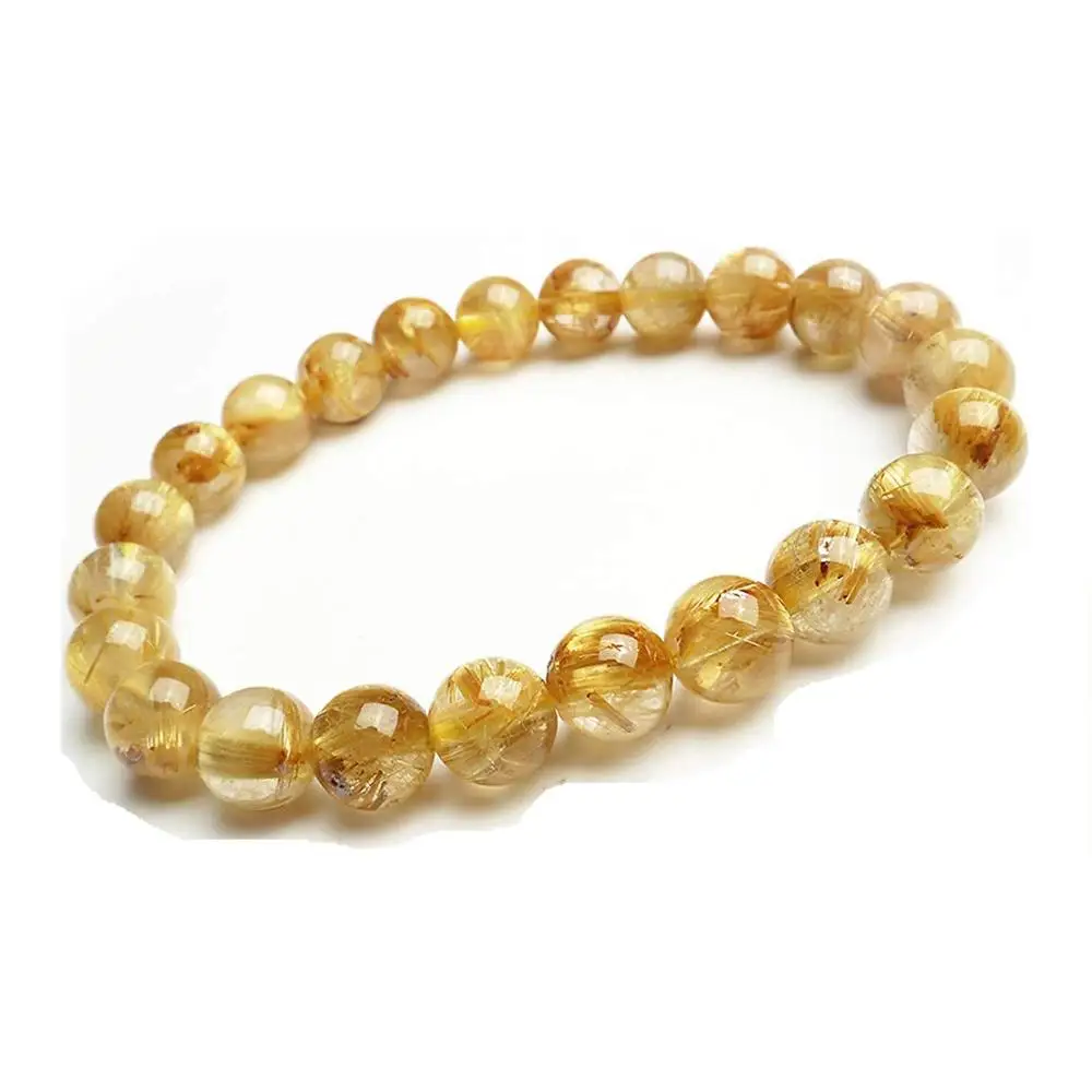 

8mm Natural Gold Rutilated Bracelet For Women Men Brazil Crystal Quartz Stretch Wealthy Round Beads Stone Bracelet Jewelry AAAAA