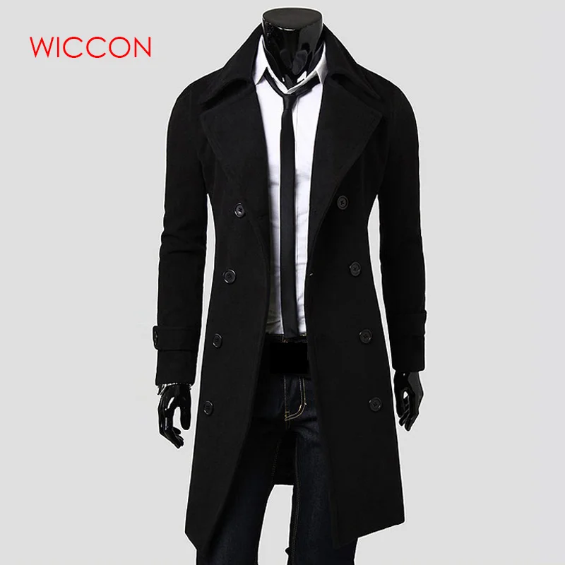 Long Slim Men Wool Trench Coat Double-breasted Lapel Windbreaker Male Fashion Autumn Winter Coat Long Design Trench Male