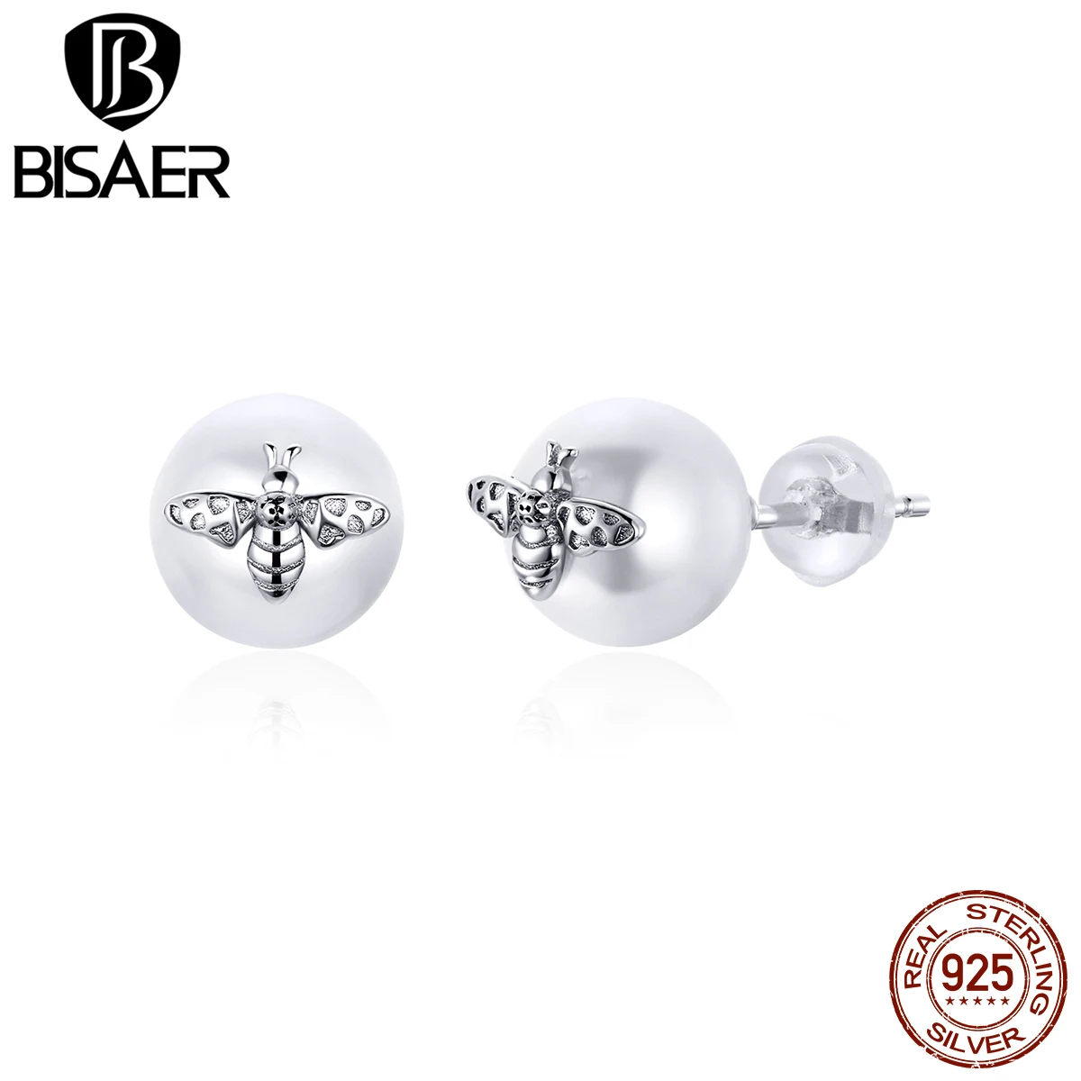 

Bisaer Bee Earrings 925 Sterling Silver Elegant Freshwater Pearl & Bee Stud Earrings for Women Fashion Silver Jewelry HVE336