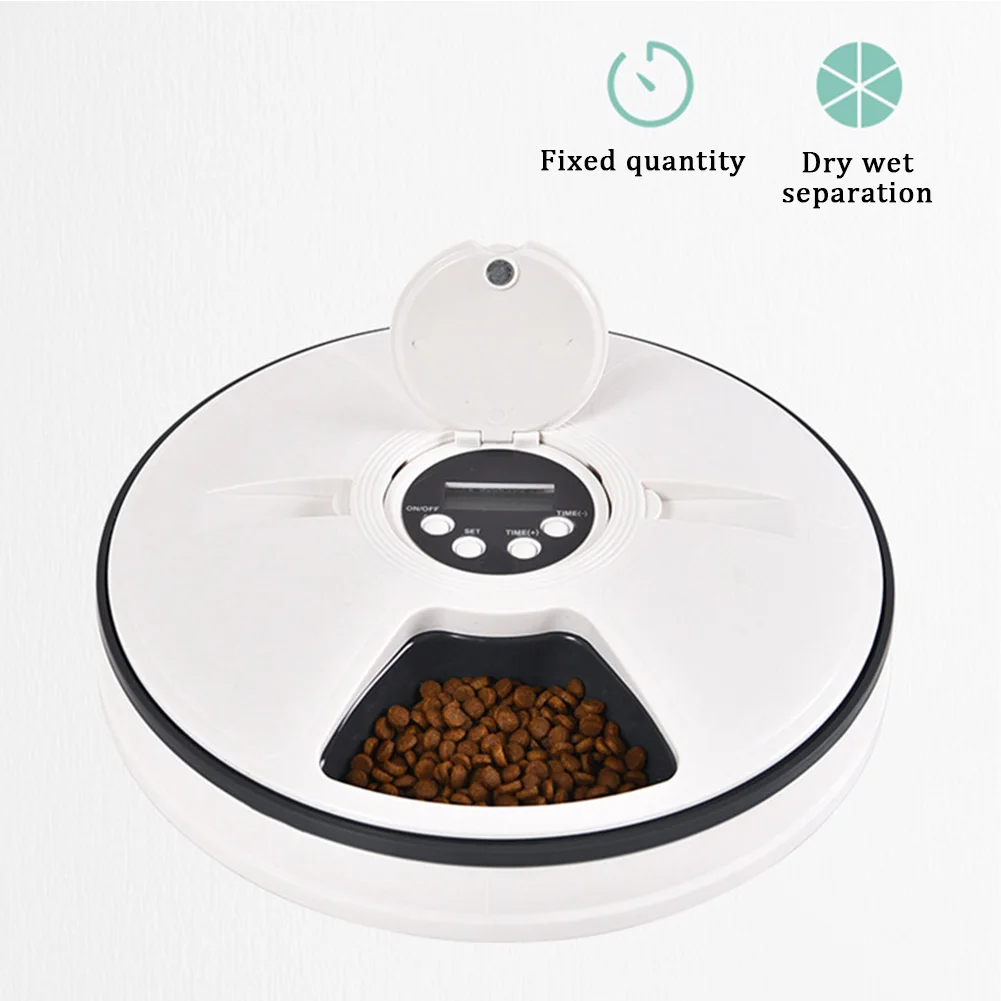 Цифровой таймер Противоскользящий ПЭТ Автоматический Питатель запрограммированный кошки сухой влажный пищевой Порционный контроль Круглый 6 подносов для еды с диктофоном - Цвет: Grey