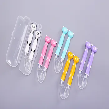 

2pcs Set Baby Silicone Spoons Child Soft Safe Feeding Dishes Flatware Cutlery Curved Spoon Ladle Baby Training Spoon With Box