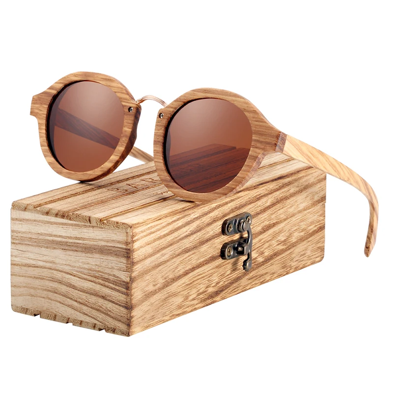 BARCUR Polarized Sunglasses Wood Round Men Women BC7104