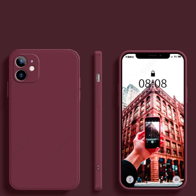 Luxury Liquid Silicone Case on For iPhone 13 11 12 Pro Max SE 2 2020 XS Max XR X 7 8 6 6S Plus Cover Soft Camera Protection Case Deep Red