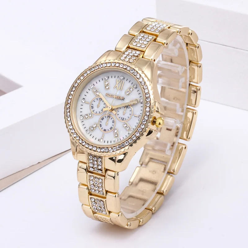 Reloj diamante,, модные золотые женские часы, роскошные хрустальные стразы, кварцевые наручные часы из нержавеющей стали