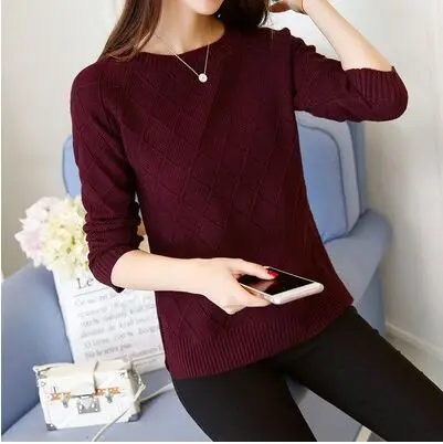 Весенне-осенний Модный пуловер с круглым вырезом свитер женский свободный Короткий Повседневный свитер теплый вязаный свитер с длинными рукавами NS4372 - Цвет: wine red