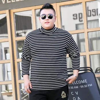 

Plus size men's wear plus fat plus size striped long-sleeved high-necked t-shirt fat fat oversized loose t-shirt XXXXL