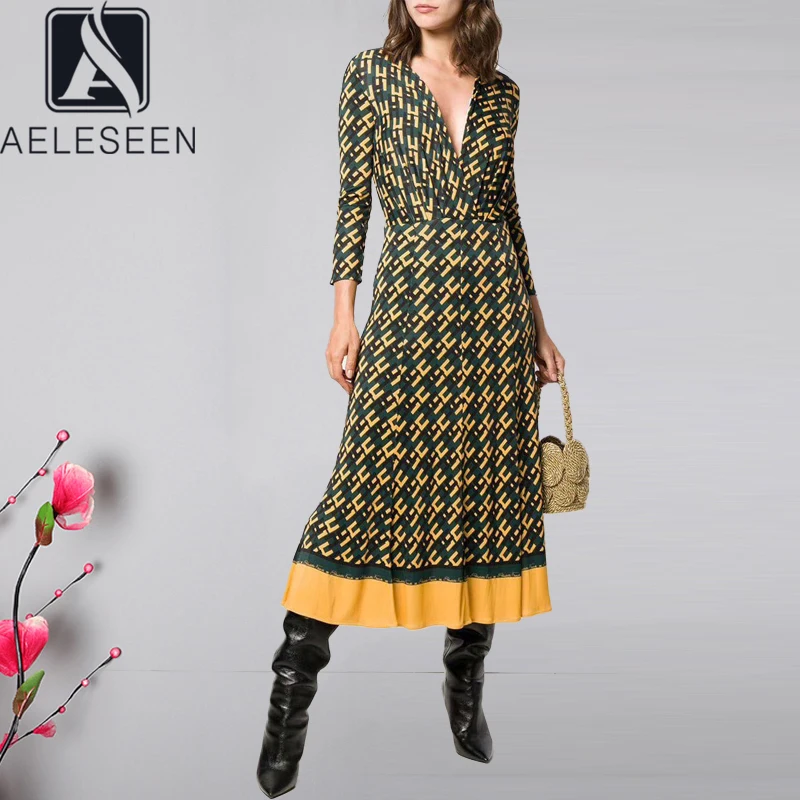 Женское винтажное платье с буквенным принтом AELESEEN весенне-осенние вечерние
