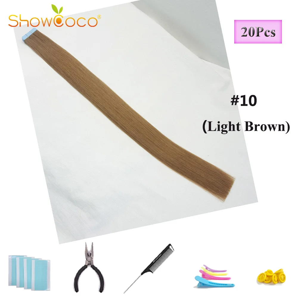 10 color ShowCoco волосы для наращивания на двойной ленте, человеческие волосы премиум класса, роскошные натуральные волосы, невидимая модная лента - Цвет: 10 color