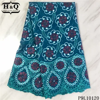 

H&Q fashion african lace 2020 high quality swiss voile lace 100% cotton fabric embroidery with stones and rhinestone 5 yards/pcs