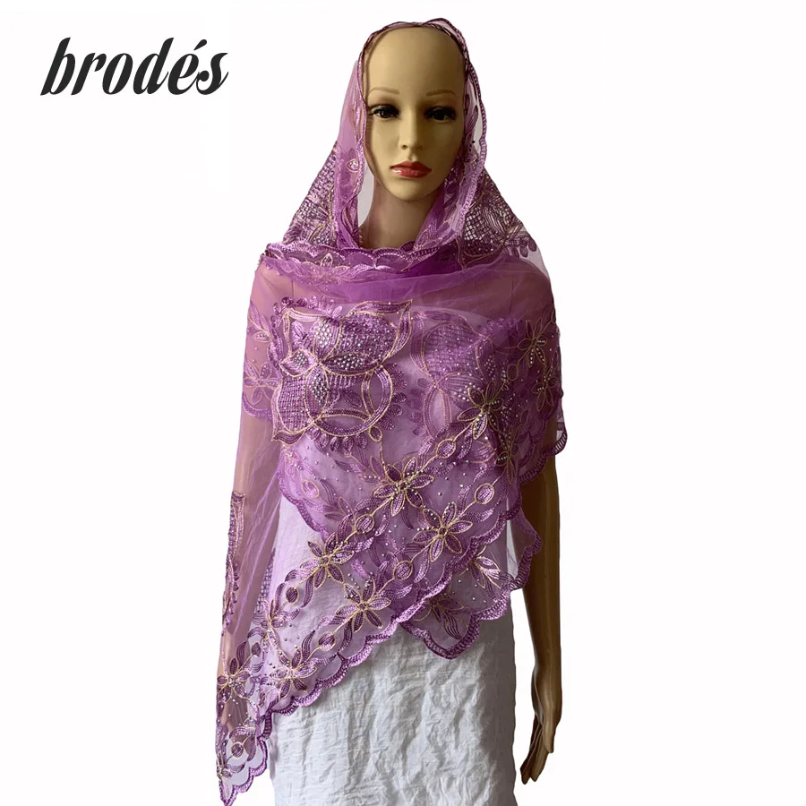 Новые африканские шарфы мусульманские вышивка женский чистый маленький шарф с