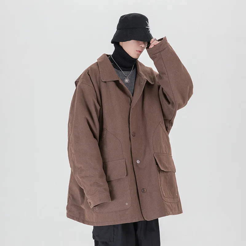 

2019 Autumn and Winter New Original Tide Men's The Literary Loose Men's Quilted Coat Pure Cotton Solid Color Coat