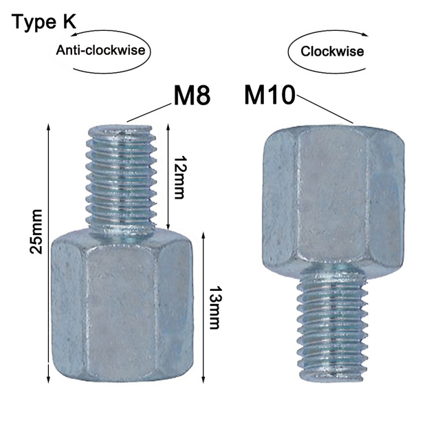 6mm/8mm/10mm Silver Metal Mirror Adapter Rearview Bolt Screw Thread Conversion Bolt Motorbike Mirror Screws Anti - Clockwise