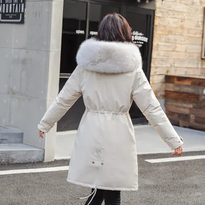 Bella Philosophy/ Зимние Модные женские пальто больших размеров, Корейская женская однотонная парка с капюшоном, теплая Свободная верхняя одежда - Цвет: beige