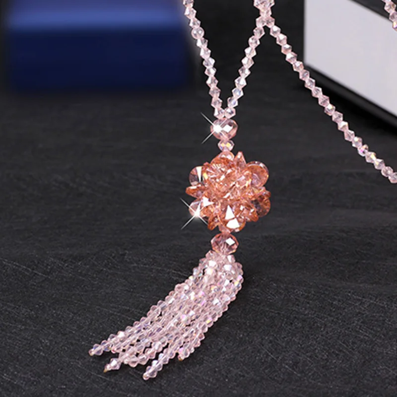 1 шт.,, свитер с кисточками, уникальная подвеска, ожерелья с кристаллами, для женщин, красивые, для девочек, длинные, высококачественные, 10 цветов, корейские вечерние - Окраска металла: Pink