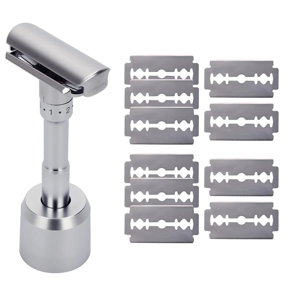 

Safety Face Razor Double Edge Classic Mens Shaving Hair Removal Shaver with 10 Blades With Razor Holder Sharpness Adjustable